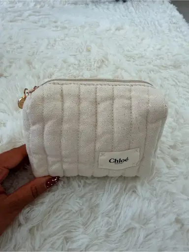 Chloé Cream Quilted Canvas Cosmetic Case with Gold-Tone Zipper
