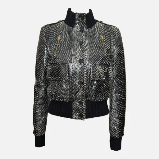 Gucci S/S 2009 Black Python Snakeskin Cropped Bomber Jacket