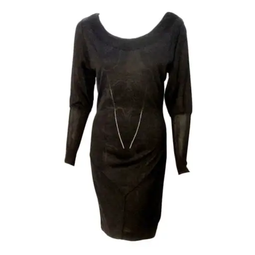ALAÏA 1990s Black Sheer Jersey Long Sleeve Scoop Neck Dress