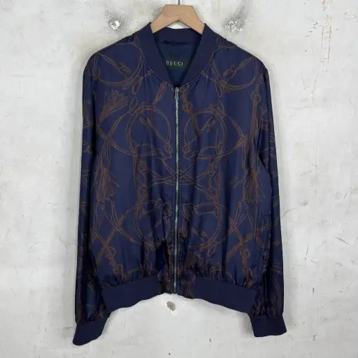 Gucci Silk Horse-Bit Bomber Jacket