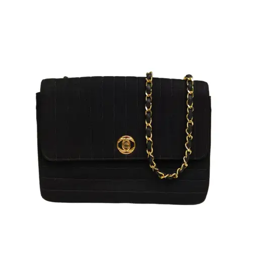CHANEL Black Canvas 1988 Gold Hardware chanel vintage bag Black Canvas