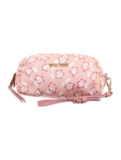 Printed Leather Trim Cosmetic Bag