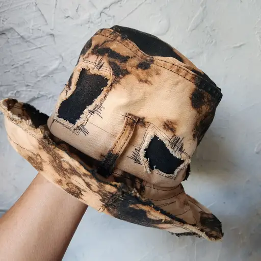 Stovepipe Top Hat Designer Hat Shabby Upcycled Denim Boho Ripped Hippie
