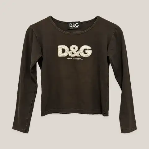 D&G DOLCE & GABBANA DARK BROWN SILVER LOGO LONG SLEEVE TOP