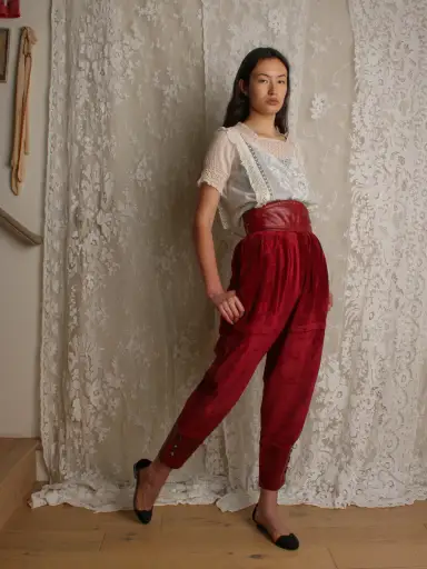 Ysl Cranberry Suede & Leather Trousers