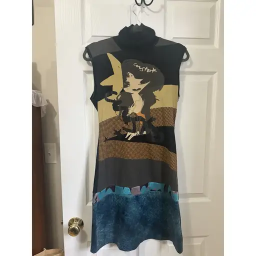 Custo Barcelona Y2K 2000s Graphic Print Mini Dress Black Blue Women’s 3 / Medium