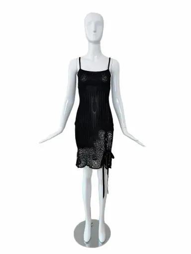 JOHN GALLIANO 1999 Vintage Sheer Knit Black Pointelle Cocktail Dress