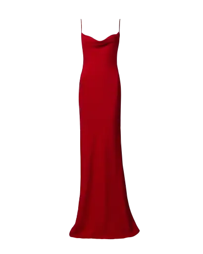 1990's Red Cowl Neck Slip Gown with Open Back