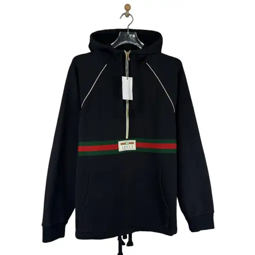 Gucci Web Stripe Half Zip Hoodie Size M