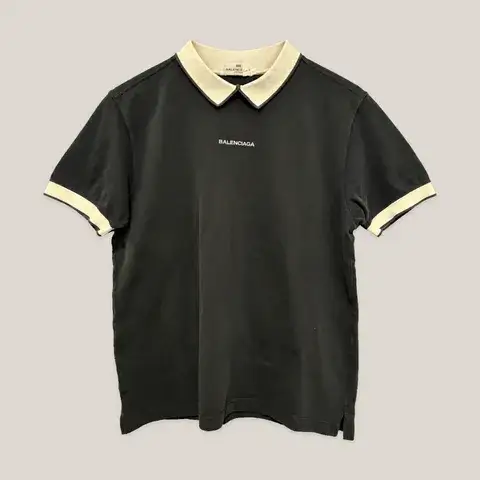 BALENCIAGA PARIS DARK GREEN CREAM TRIM LOGO POLO SHIRT