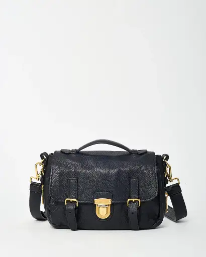 Prada Black Vitello Daino Leather Push Lock Messenger Bag