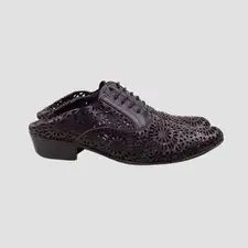 HAIDER ACKERMANN SS12 RUNWAY BLACK LASER CUT OUT LEATHER MULES SHOES SZ IT 37