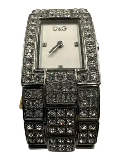 D&G Dolce & Gabbana Silver & Clear Stainless steel Rhinestone Clasp Watches