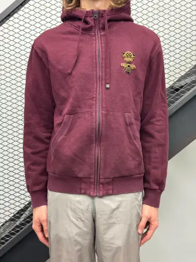 2010s Dolce & Gabbana Burgundy Embroidered Zip-up Hoodie