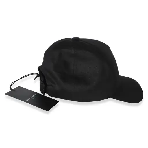 Saint Laurent Black Gaberdine Cotton Embroidered Logo Baseball Hat Medium