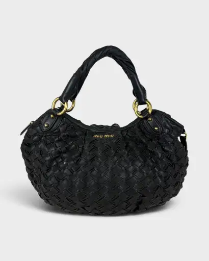 2010s Miu Miu Black Woven Leather Handbag