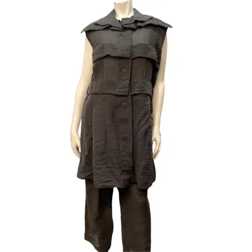 Vintage Issey Miyake Dusty Brown Top & Trouser Set (Size M)