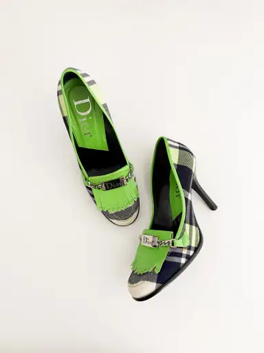 Christian Dior by John Galliano Vintage 2000's "Dior" Plaid Heels (US 8.5 / IT 38.5)