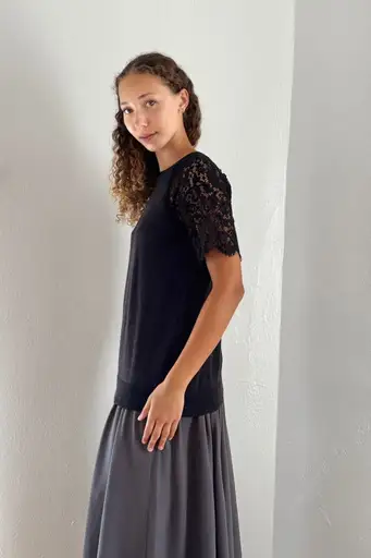 vintage Lanvin Wool + Lace Knit Top