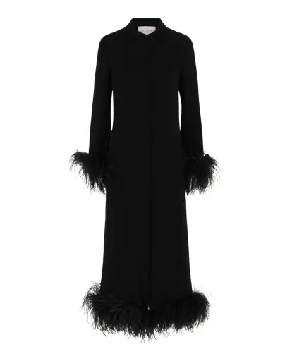 Feather-Trimmed Silk Crepe de Chine Midi Shirt Dress