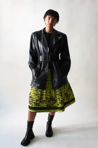 Saint Laurent Black Leather Belted Coat
