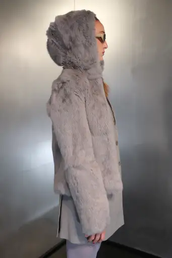 John Galliano Newspaper Lined Rabbit Fur Hooded Jacket