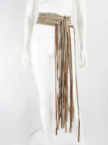 Ann Demeulemeester light brown leather belt or scarf with fringe ends — fall 2002