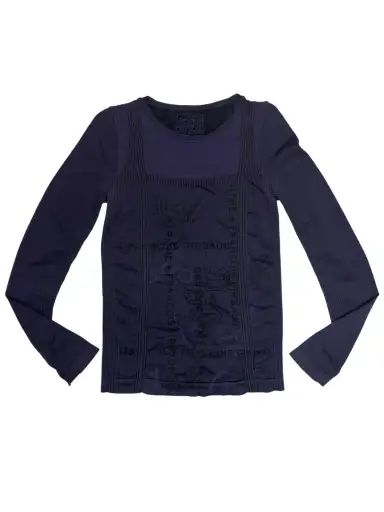 Vintage 2000s MARITHÉ+FRANÇOIS GIRBAUD Purple & Black Seamless Logo Stretchy Thermal Long Sleeve Top | Size L