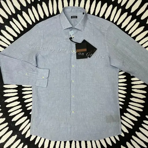 ZEGNA Light Blue Linen Long-Sleeve Shirt