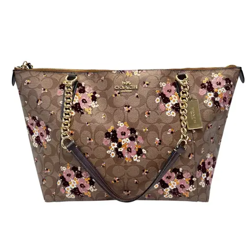 Coach Ava Chain Tote Floral Signature Tote Purse E1847-F32118 
