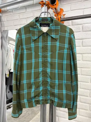 1995s ”tricot COMME des GARÇONS” Olive & Turquoise Geometric Check  Shirt