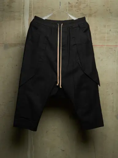 Rick Owens DRKSHDW AW16 "MASTODON" Black Protruding Pockets Drop-Crotch Cargo Capris