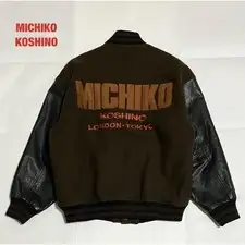 Rare Michiko Koshino Varsity Jacket Patch Cowhide Leather 90S No.tr456