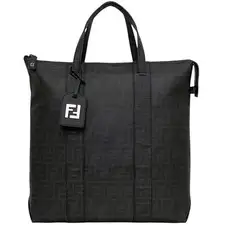 Fendi Zuccino FF Monogram Tote Bag Black PVC Large Vintage Zip Unisex A4