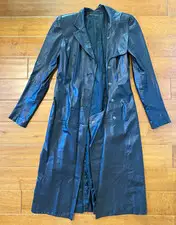 Olivier Theyskens Women's Black Leather Long Trench Coat Button Front 40
