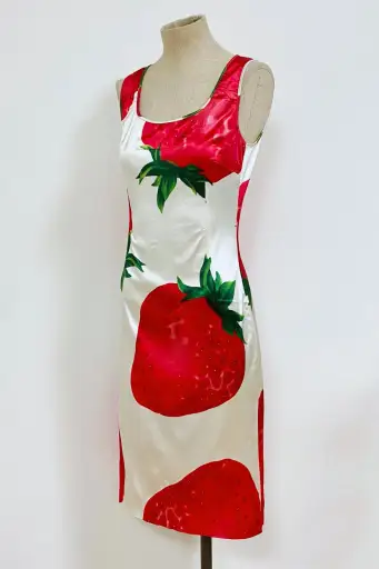 D&G 00s strawberries satin midi-dress