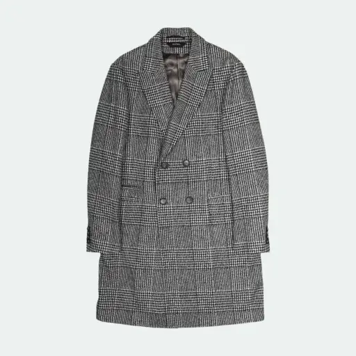 Z Zegna Grey Wool Double-Breasted Check Coat IT50R / L