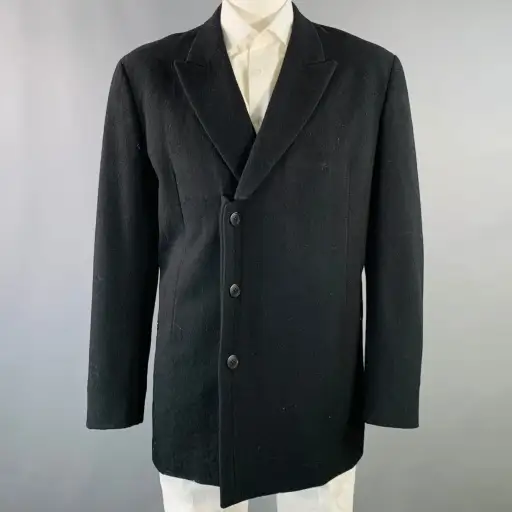 YOHJI YAMAMOTO Size XL Black Wool Peak Lapel Sport Coat