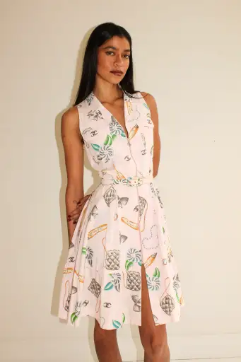 Chanel <br> S/S 1996 runway icon print belted dress