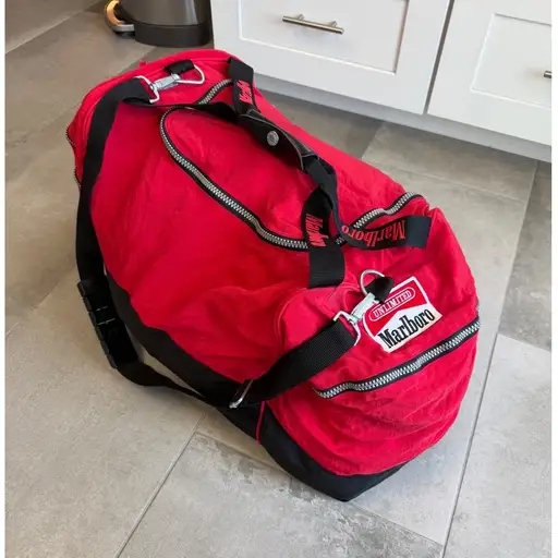 Vintage Marlboro Unlimited Red Black Duffle Backpack Bag 90s Travel Gym