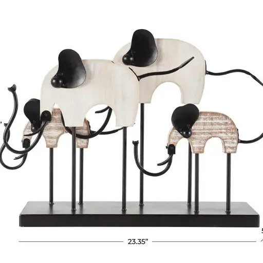UMA Elephant Sculpture OS Black Metal Wood Large Modern Home Decor New

This UMA elephant sculpture features a group of four stylized elephants in a modern, multi-dimensional design. Constructed from a combination of wood and metal, the piece showcases a striking contrast between the natural grain of the wood bodies and the sleek black metal accents of the ears, trunks, and base. The minimalist aesthetic and neutral palette make it a versatile statement piece for a mantel, console, or shelf.

Measurements:
• Width: 23.35"
• Height: 15.75"
• Depth: 5.10"

Every Heavenly Finds piece is carefully inspected, beautifully packaged, and shipped promptly with attention to every detail.

#Minimalist