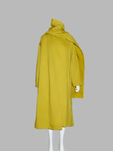 Norma Kamali 1980s long mustard yellow fleece gown coat with integrated scarf