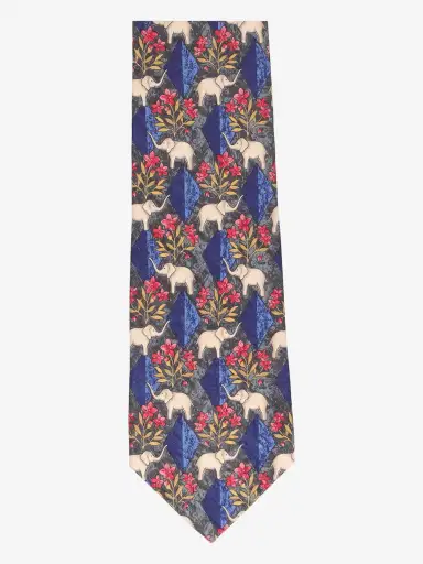 Givenchy Blue Silk Tie with Elephant and Floral Motifs