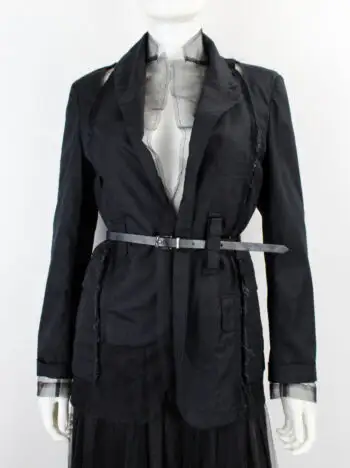 Comme des Garçons black deconstructed blazer with detached panels on tulle — spring 2007