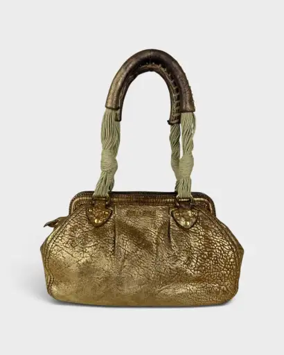 2000s Miu Miu Gold Leather Rope Handbag