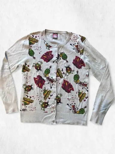 Hysteric Glamour cardigan with repeating cartoonish figures