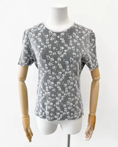 Fendi black & cream floral jacquard short sleeve t-shirt with logo