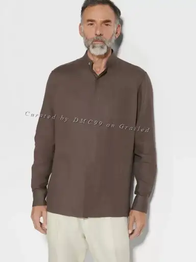 Zegna Oasi Lino Brown Linen Shirt