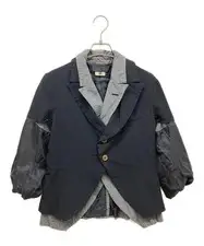 COMME des Garcons Layered Jacket Women Black Gray M Polyester Cotton Unique Desi