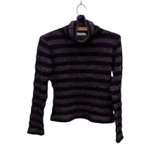 Martino Midali Purple Black Striped Turtleneck Sweater Long Sleeve Knit Top- L